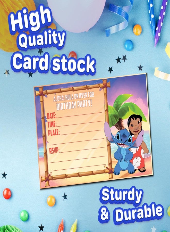 NATURAL BEHAVIOUR 20x Lilo And Stitch Birthday Invitations and Envelopes - Fill-in Happy Birthday Party Invitations for Kids, 6X4 Inches, Postcard Style - Image 3
