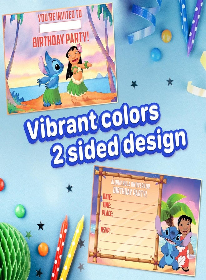 NATURAL BEHAVIOUR 20x Lilo And Stitch Birthday Invitations and Envelopes - Fill-in Happy Birthday Party Invitations for Kids, 6X4 Inches, Postcard Style - Image 4