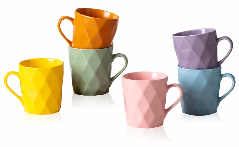 11 Ounce Porcelain Mugs Set of 6 Tea and Cocoa Mug Set Multicolor Matte