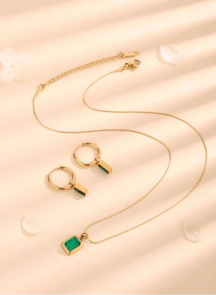 Elegant Stainless Steel Gold Plated Necklace u0026 Earrings Jewellery Set For Women  - Image 2