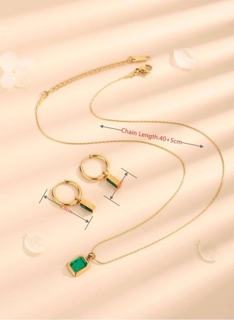 Elegant Stainless Steel Gold Plated Necklace u0026 Earrings Jewellery Set For Women  - Image 3