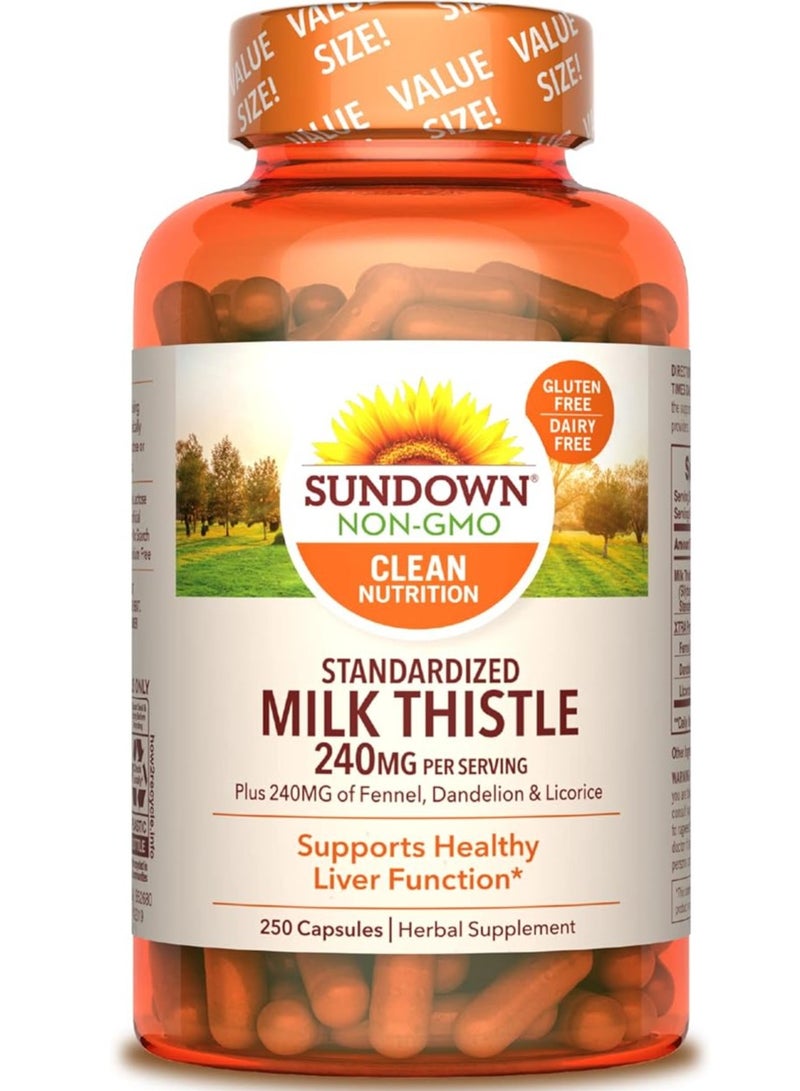 Sundown Standardized Milk Thistle 240 mg  Supports Liver Health, 250 Capsules