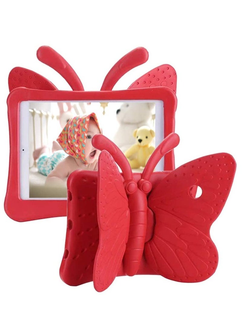 ELTRAZONE حافظة آيباد الجيل السادس للأطفال، حافظة آيباد 9.7 بوصة، خفيفة الوزن، واقية من الصدمات، غلاف حامل من رغوة EVA لحماية جهاز آيباد من أبل آيباد إير/إير 2 آيباد 9.7 2017/2018 - فراشة لطيفة، حمراء - Image 1