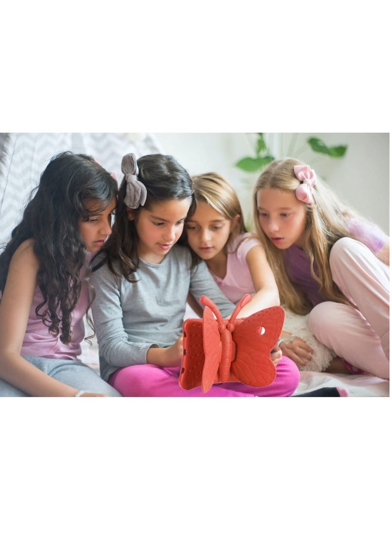 ELTRAZONE حافظة آيباد الجيل السادس للأطفال، حافظة آيباد 9.7 بوصة، خفيفة الوزن، واقية من الصدمات، غلاف حامل من رغوة EVA لحماية جهاز آيباد من أبل آيباد إير/إير 2 آيباد 9.7 2017/2018 - فراشة لطيفة، حمراء - Image 4