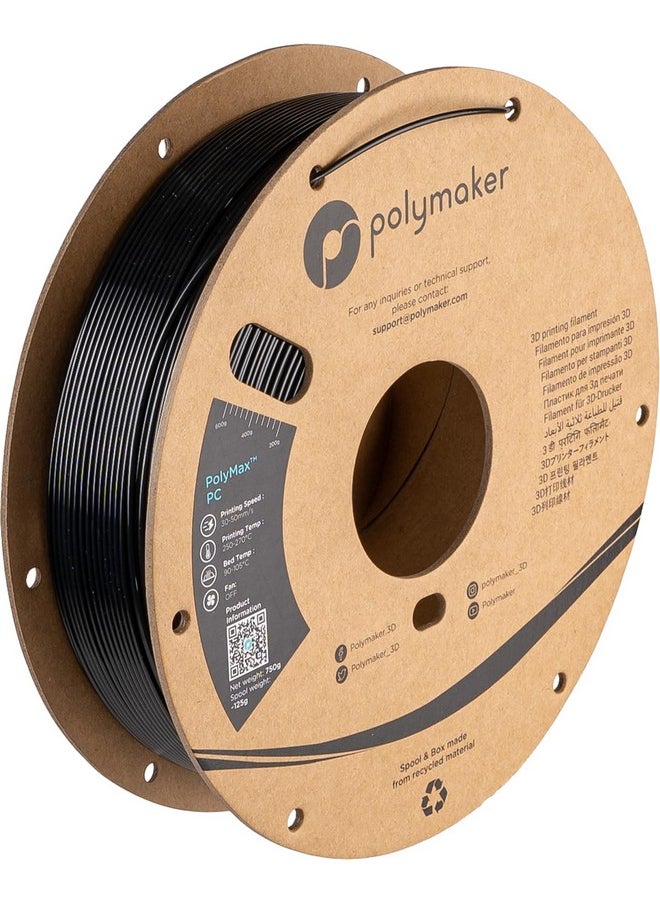 polymaker Polymaker Polymax Tough PC Filament 1.75mm, Black Polycarbonate Filament 1.75mm 0.75kg Cardboard Spool - PC Filament 3D Printer Polycarbonate Filament PC, Tough & High Heat Resistant  - Image 1