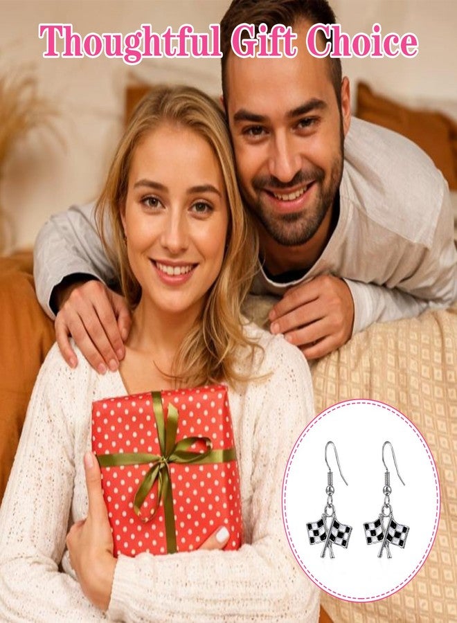 Thrymme Checkered Earrings, 2 Pairs Checkered Flag Earrings for Women Balck and White Jewelry Gift for Racer Race Car Earring Jewelry - Image 5