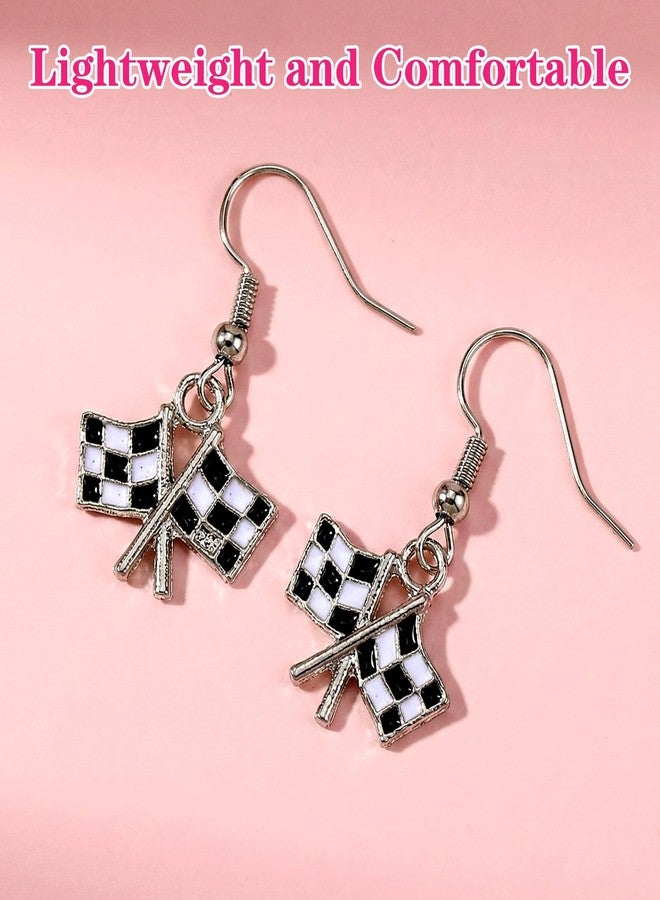 Thrymme Checkered Earrings, 2 Pairs Checkered Flag Earrings for Women Balck and White Jewelry Gift for Racer Race Car Earring Jewelry - Image 3