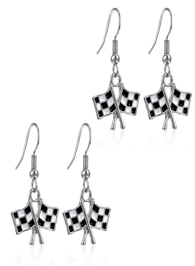 Thrymme Checkered Earrings, 2 Pairs Checkered Flag Earrings for Women Balck and White Jewelry Gift for Racer Race Car Earring Jewelry - Image 1
