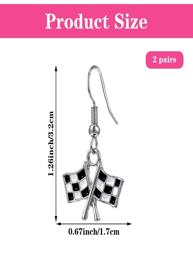 Thrymme Checkered Earrings, 2 Pairs Checkered Flag Earrings for Women Balck and White Jewelry Gift for Racer Race Car Earring Jewelry - Image 2