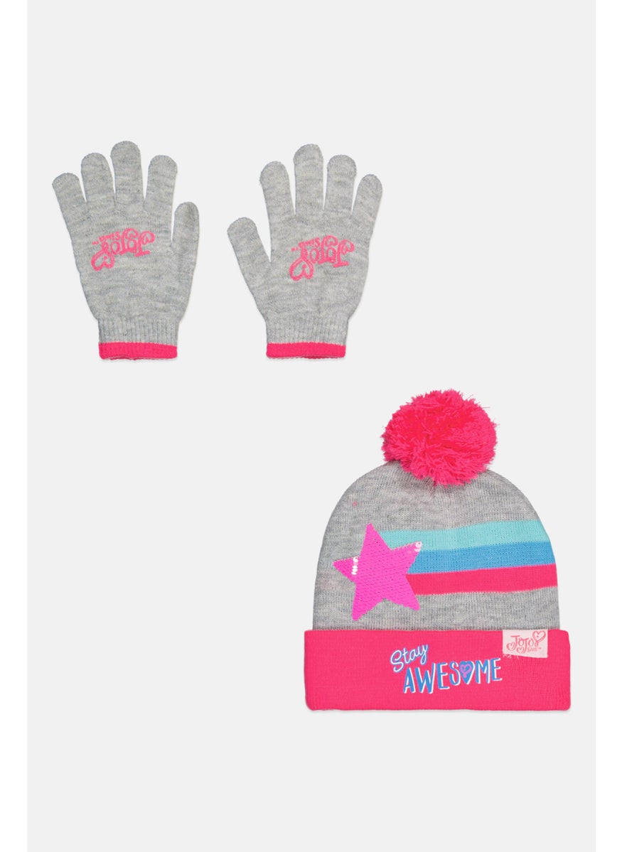 nickelodeon Kids Girl 2 Piece Jojo Siwa Beanie And Gloves Set, Pink Combo  - Image 1