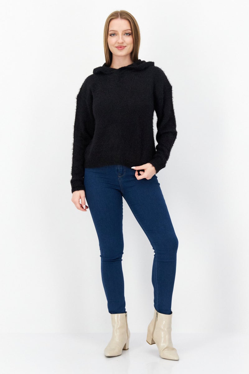 BRAVE SOUL Women Hooded Neck Knitted Sweater, Black - Image 4
