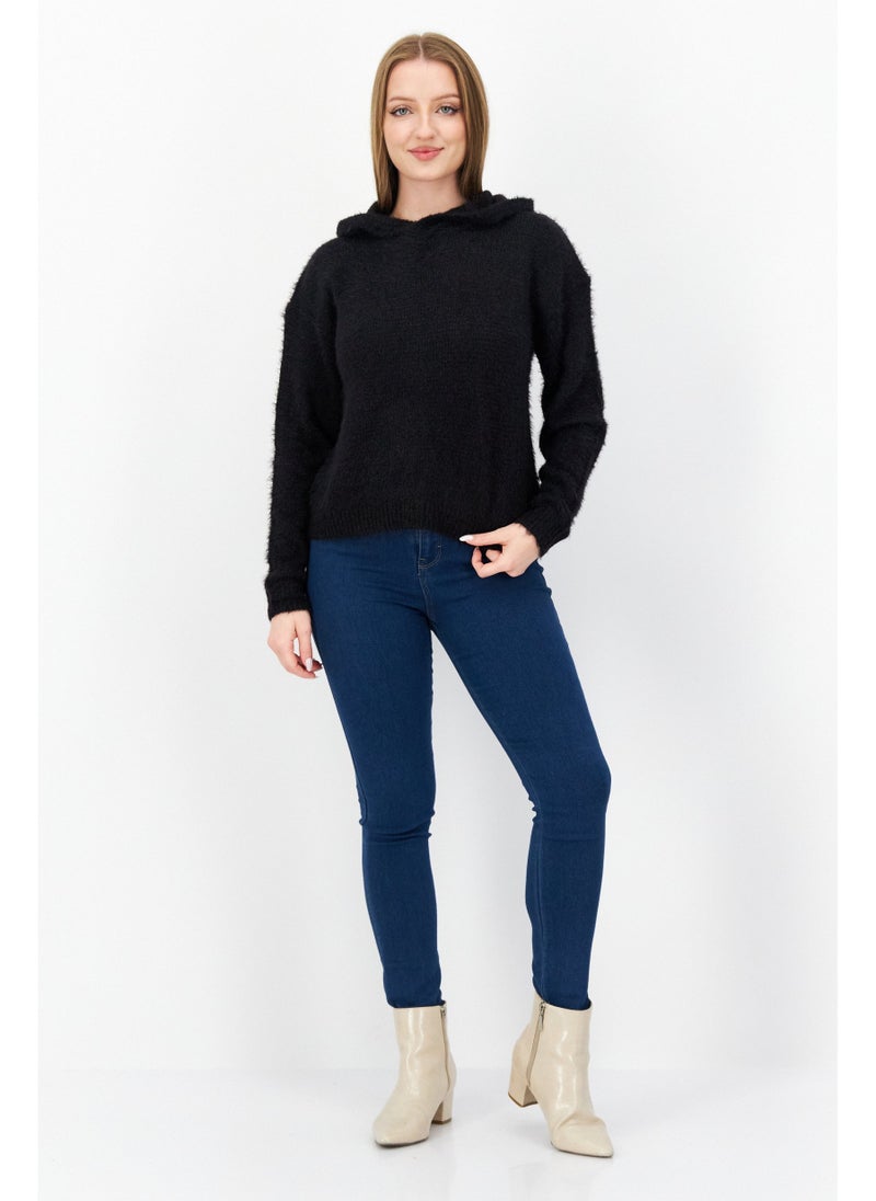 BRAVE SOUL Women Hooded Neck Knitted Sweater, Black - Image 5