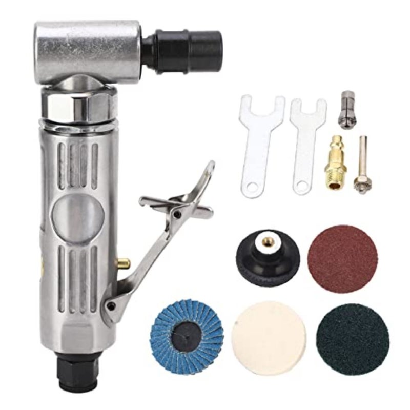 Right Angle Die Grinder, Pneumatic Grinder Set Security Switch 1/4 1/8 Chuck Motor Adjustable Speed for Deburring Polishing - Image 1