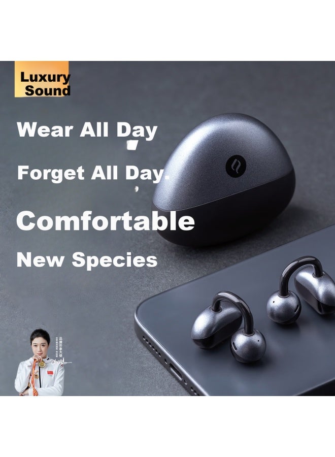 Sheyin S5 Open-air Bone Conduction Clip-on Bluetooth Earphones, Non-in-ear, Over-ear Sports Headset, Comfortable For Long Wear, Compatible With Apple And Huawei Phones, Starry Black - Image 1