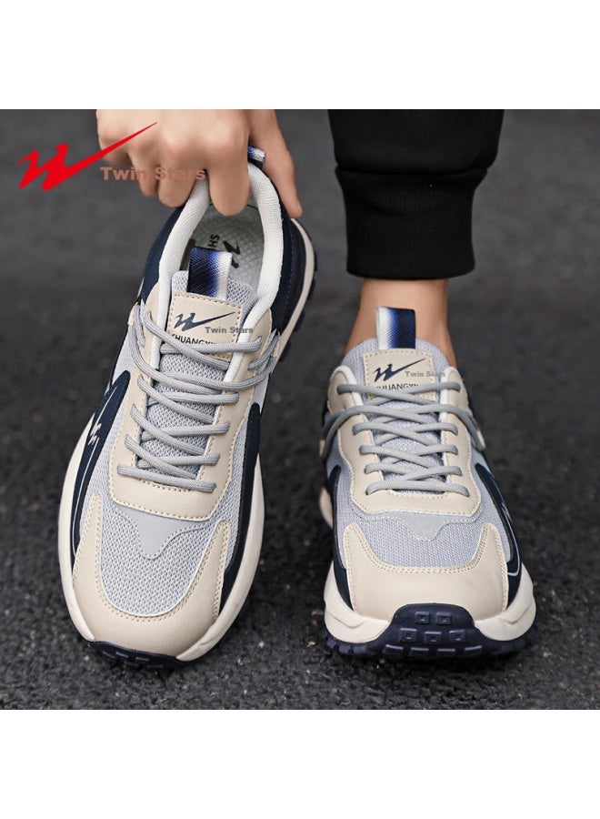 Shuangxing Men's Spring Anti-slip Casual Shoes Thick-soled Trendy All-match Men's Shoes Men's Dad Shoes Grey Blue Size 41