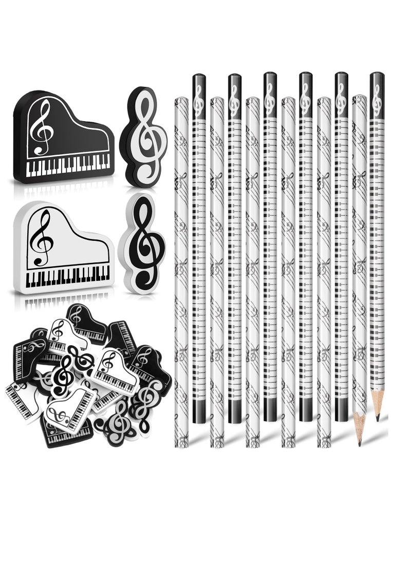 SYOSI Pencils, 24 Pcs Music Note Pencil with Music Themed, School And Office Supplies Pencils, Wood Pencils, Bulk Keyboard Fun Pencils Erasers, for Piano Students Teachers Party Favors Classroom Supplies  - Image 1