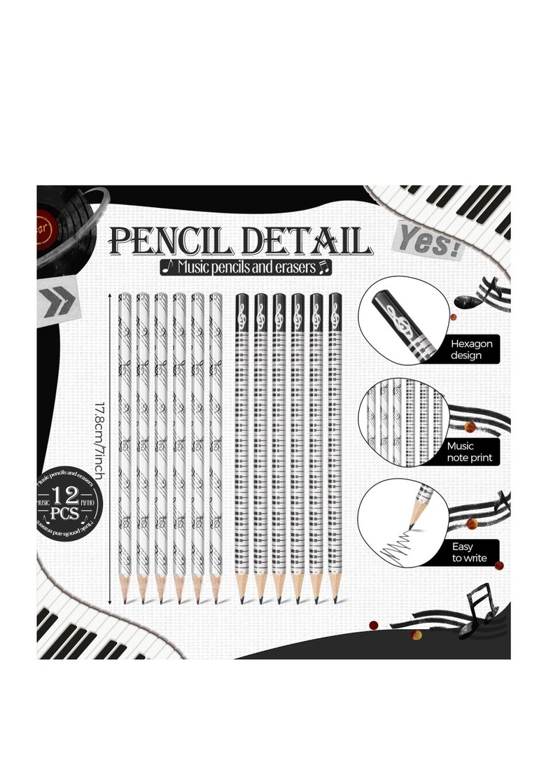 SYOSI Pencils, 24 Pcs Music Note Pencil with Music Themed, School And Office Supplies Pencils, Wood Pencils, Bulk Keyboard Fun Pencils Erasers, for Piano Students Teachers Party Favors Classroom Supplies  - Image 2