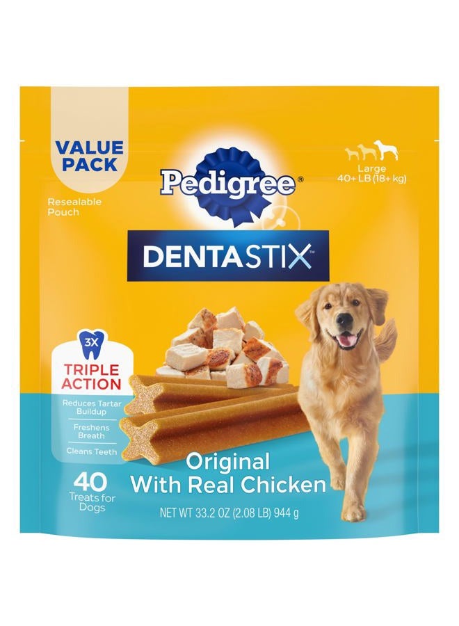 Pedigree Dentastix Large Breed Dog Treats, Original Flavor, 2.08 lb. Bag (40 Treats) - Image 1