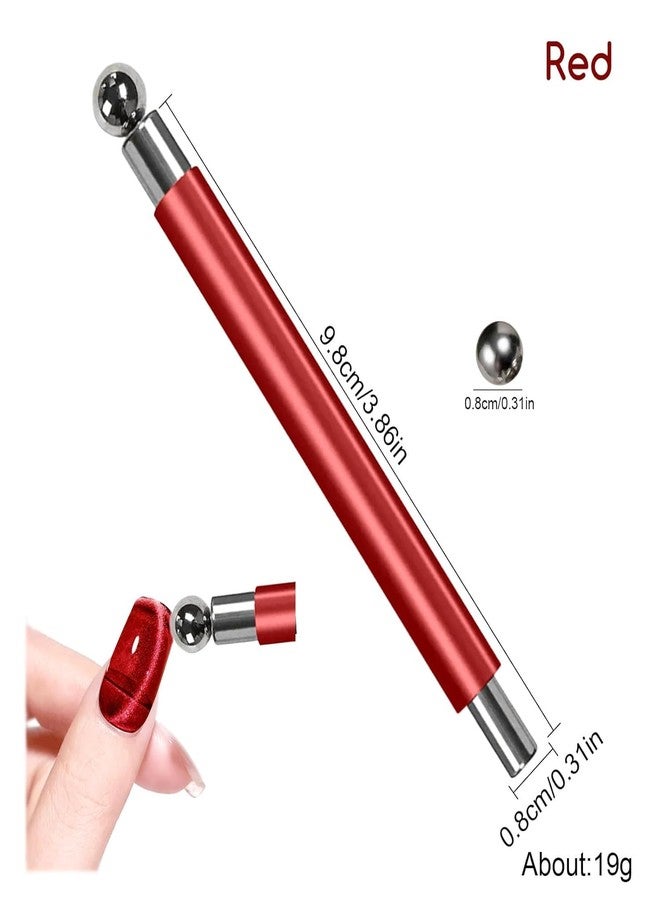 ضربات THR3E مغناطيس THR3E STROKES Essentials Cat Eye للأظافر، مغناطيس مزدوج الرأس، مغناطيس قوي للأظافر على شكل عين القطة مع خرزة مغناطيسية دائرية، مغناطيس متعدد الوظائف لطلاء جل عين القطة، اصنعها بنفسك في المنزل (مغناطيس كروي) (أحمر) - Image 2