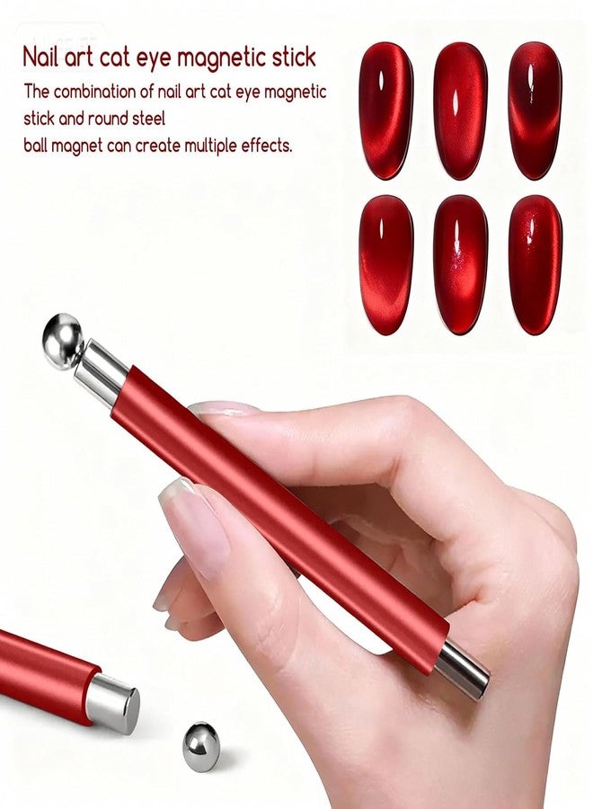 ضربات THR3E مغناطيس THR3E STROKES Essentials Cat Eye للأظافر، مغناطيس مزدوج الرأس، مغناطيس قوي للأظافر على شكل عين القطة مع خرزة مغناطيسية دائرية، مغناطيس متعدد الوظائف لطلاء جل عين القطة، اصنعها بنفسك في المنزل (مغناطيس كروي) (أحمر) - Image 5