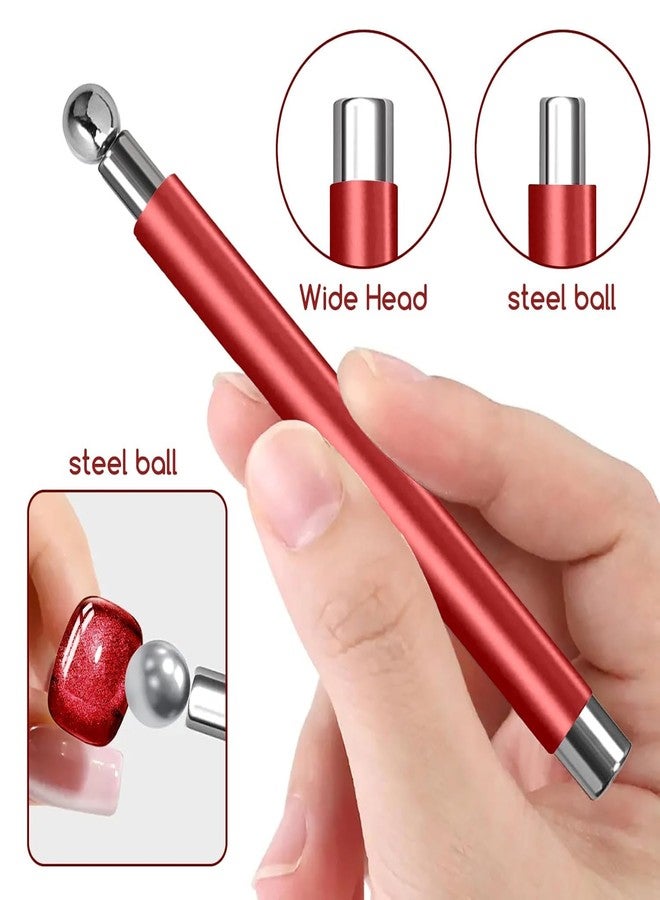 ضربات THR3E مغناطيس THR3E STROKES Essentials Cat Eye للأظافر، مغناطيس مزدوج الرأس، مغناطيس قوي للأظافر على شكل عين القطة مع خرزة مغناطيسية دائرية، مغناطيس متعدد الوظائف لطلاء جل عين القطة، اصنعها بنفسك في المنزل (مغناطيس كروي) (أحمر) - Image 3