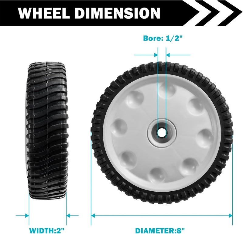 Sutmorly 734-04018 Front Drive Wheels Fit for Troy Bilt TB240 Mower- 8" Lawn Mower Wheels Tires for Troy Bilt Tuff Cut 210 230 Craftsman MTD Self Propelled Mower 12AV569Q597, Set of 2 - Image 2