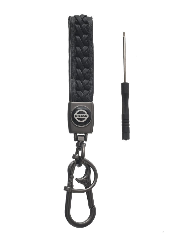 Nissan Leather Logo Keychain for Nissan Car and Metal Chain Keyring - Black - Image 2