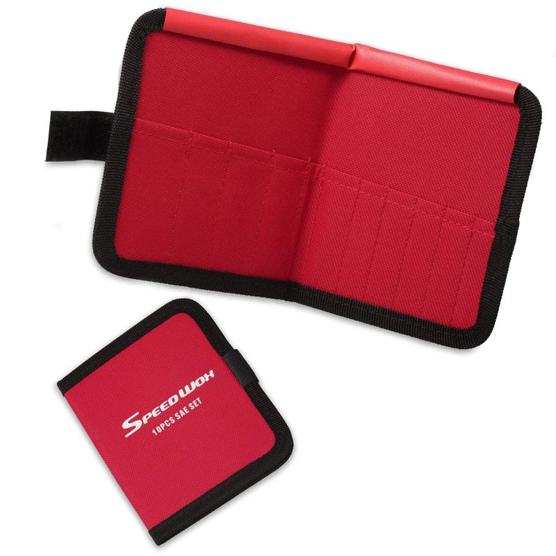 SPEEDWOX 10 Pockets Wrench Tool Organizer Bag Tool Storage Bag for Mini Wrenches SAE 532716 Red Canvas Tool Organizer with Protective Flap