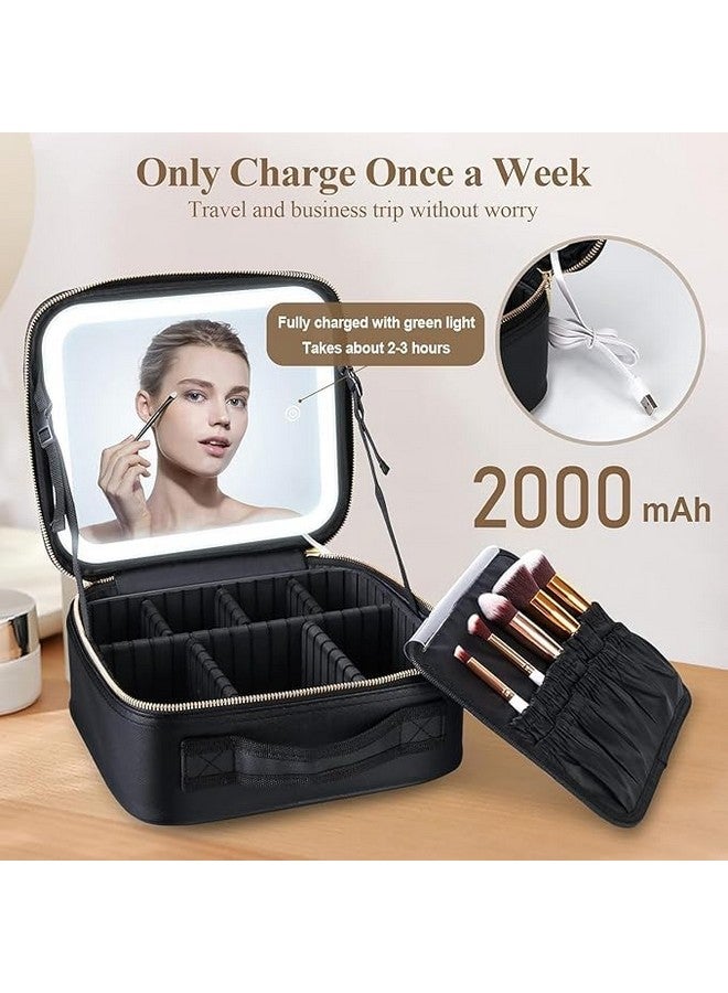 Shrux Cosmetic Organizer Bag with Rechargeable LED Mirror and Makeup Brush Organizer Slot| Makeup Vanity Box with 3LED Brightness Modes&Adjustable Dividers|Vanity Case for Women's Beauty Tools (Black) - Image 3
