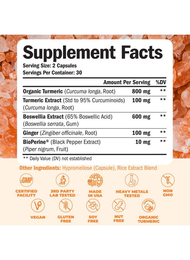 Vimerson Health Turmeric Supplement with 65% Boswellia Extract Capsules - Turmeric Curcumin Supplement 95% Curcuminoids - Boswellia Serrata, Black Pepper, Organic Turmeric and Ginger Root Capsules - 60 Tumeric Caps - Image 3