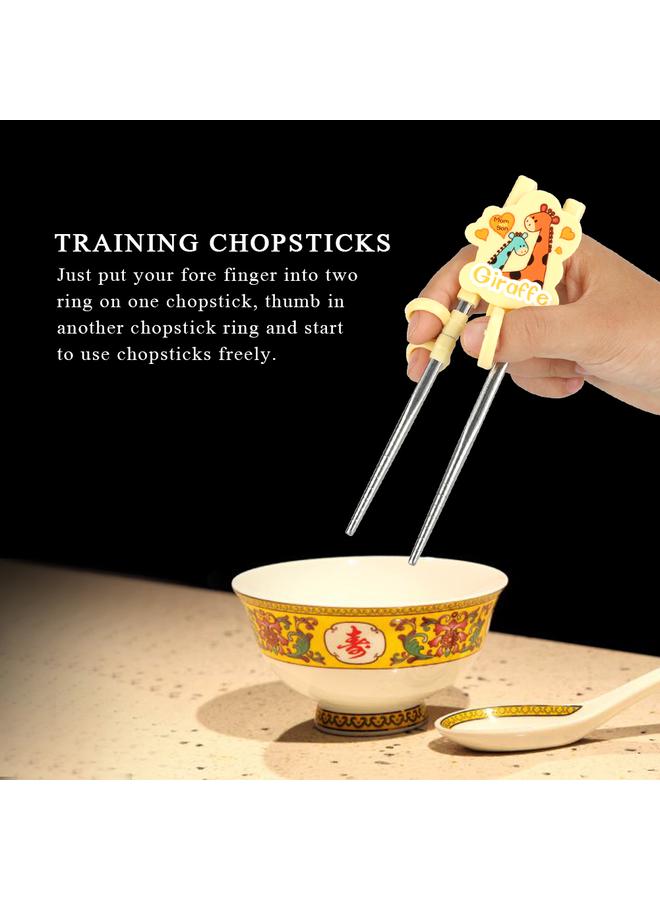 Kids Children Training Chopsticks Learning Flatware Eating Tool for Beginners (Yellow, Deer)