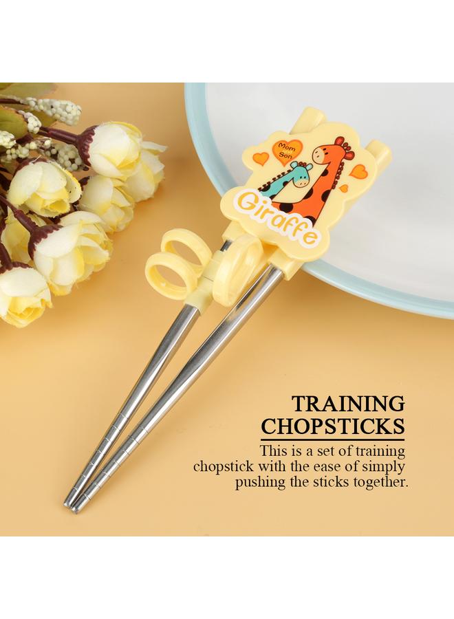 Kids Children Training Chopsticks Learning Flatware Eating Tool for Beginners (Yellow, Deer)