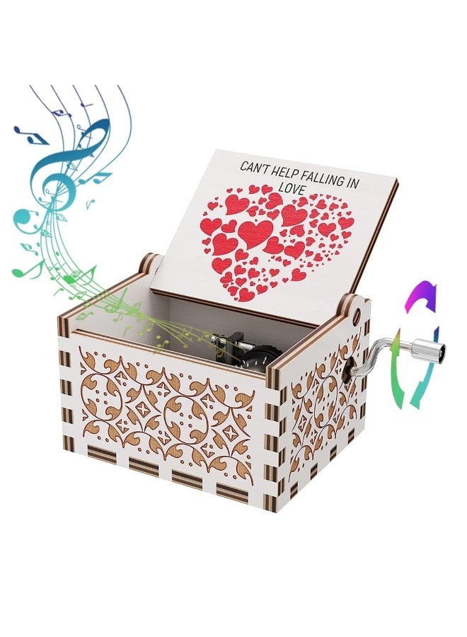 SANMUGEED Can't Help Falling in Love Wood Music Box, Antique Engraved Musical Boxes Valentine Birthday Gift for Girlfriend Wife Women,Hand Crank Music Boxes Romantic Present for Christmas Anniversary - Image 2