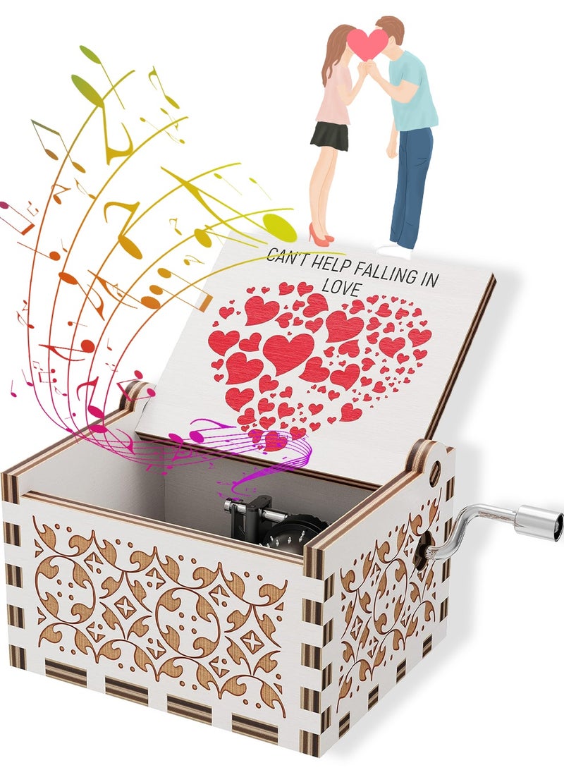 SANMUGEED Can't Help Falling in Love Wood Music Box, Antique Engraved Musical Boxes Valentine Birthday Gift for Girlfriend Wife Women,Hand Crank Music Boxes Romantic Present for Christmas Anniversary - Image 1