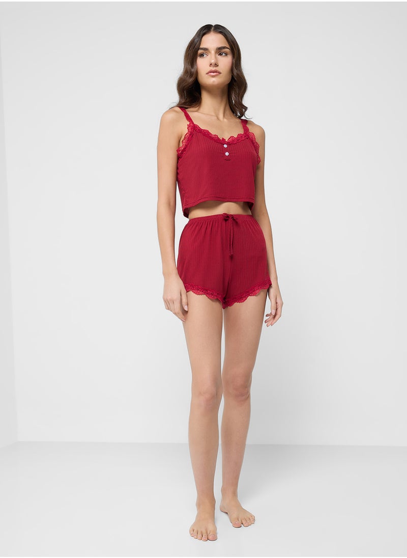 Ginger - Lace Cami Ribbed Top & Short Pj Set - Image 1