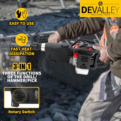 DEVALLEY Demolition Jack Hammer 33CC 2-Stroke Gas Powered Jack Hammer with Air Cooling System Hand Pull Start Gasoline Concrete Breaker Hammer for Hammering, Slotting,Drilling,Crushing - Image 3