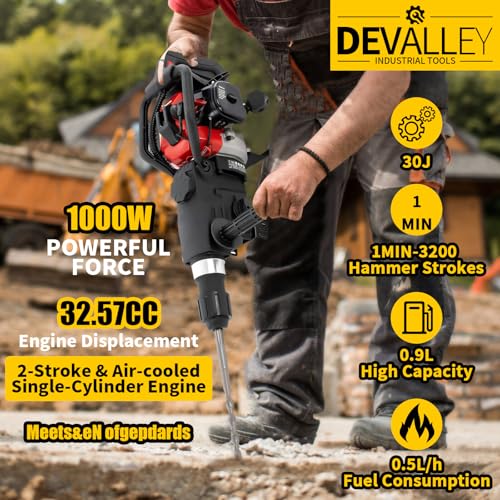 DEVALLEY Demolition Jack Hammer 33CC 2-Stroke Gas Powered Jack Hammer with Air Cooling System Hand Pull Start Gasoline Concrete Breaker Hammer for Hammering, Slotting,Drilling,Crushing - Image 2