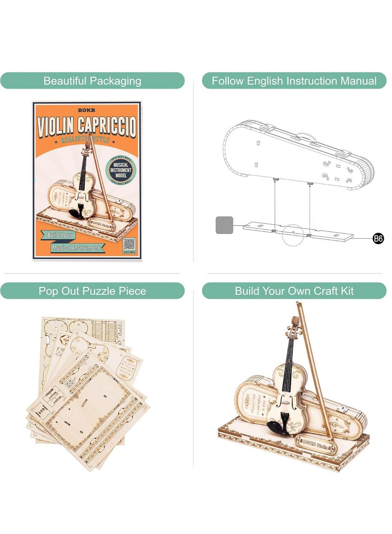 ROKR Violin Capriccio Model 3D Wooden Puzzle TG604K,3D Wooden Puzzles for Adults/Teens, Creative Home Decor, Unique Gift for Craft Hobby Adults/Teens - Image 4