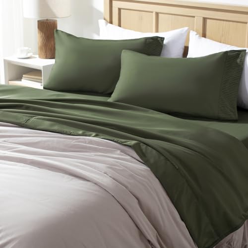 Andency Queen Sheet Set 4 Pieces, Dark Olive Green Super Soft Sheets for Queen Size Bed, Microfiber Queen Sheet, Deep Pocket Up to 16", Hotel Luxury Breathable & Cooling Bed Sheet Set - Image 5