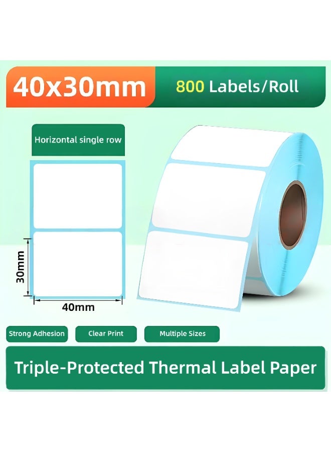 Thermal Labels, 40x30mm (1.57"x1.18"), Thermal Sticker Label, Waterproof, Multi-Purpose Label Tape, 800 Labels/Roll, White - Image 1