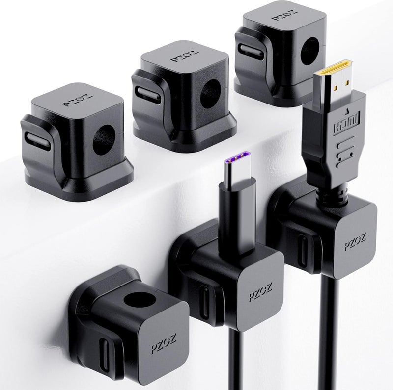 بزوز مجموعة من 6 منظم كابلات - مشابك لاصقة لتنظيم كابلات الشحن، منظم أسلاك للمنزل والمكتب، مناسب لطاولة الحائط والمكتب، مناسب لأسلاك الطاقة، وكابلات USB، وكابلات التلفزيون، وأجهزة الكمبيوتر (أسود) - Image 1
