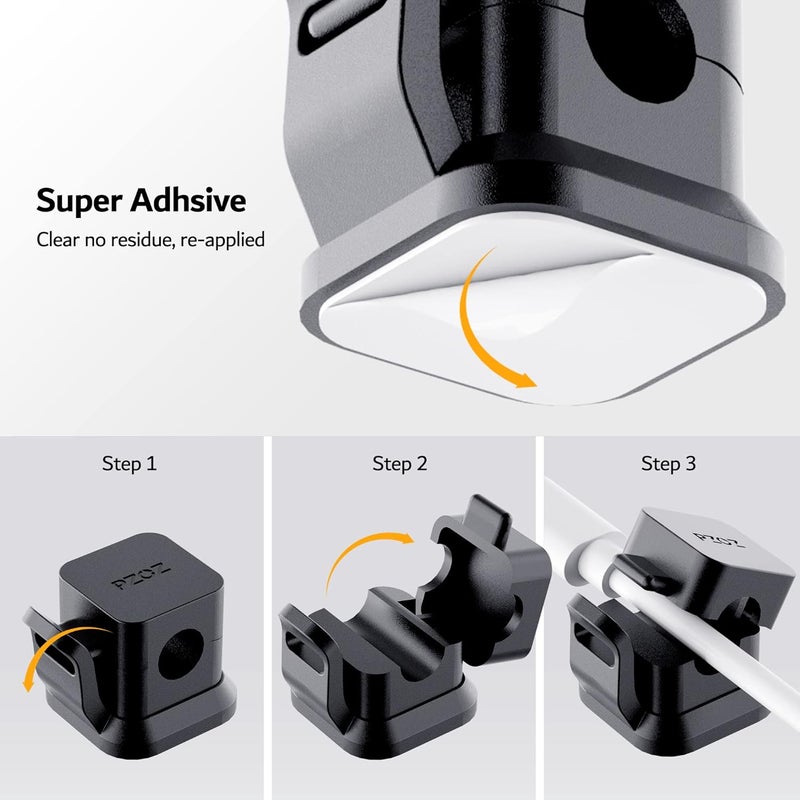 بزوز مجموعة من 6 منظم كابلات - مشابك لاصقة لتنظيم كابلات الشحن، منظم أسلاك للمنزل والمكتب، مناسب لطاولة الحائط والمكتب، مناسب لأسلاك الطاقة، وكابلات USB، وكابلات التلفزيون، وأجهزة الكمبيوتر (أسود) - Image 5