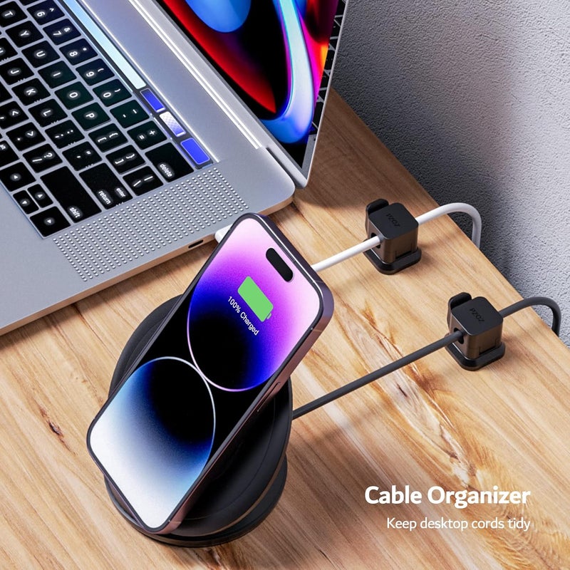 بزوز مجموعة من 6 منظم كابلات - مشابك لاصقة لتنظيم كابلات الشحن، منظم أسلاك للمنزل والمكتب، مناسب لطاولة الحائط والمكتب، مناسب لأسلاك الطاقة، وكابلات USB، وكابلات التلفزيون، وأجهزة الكمبيوتر (أسود) - Image 3