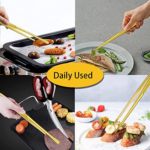 JETKONG 2 Pcs 12-Inch Cooking Tweezers Stainless Steel Food Tweezers Kitchen Tweezer Tongs (Gold) - Image 5