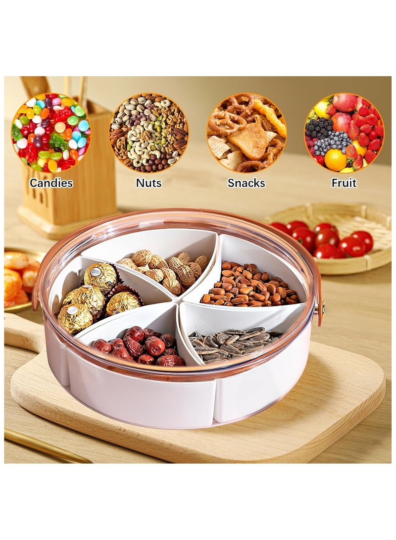 Divided Serving Tray with Lid, Veggie Fruit Snack Tray with Lid and Handle, Snackle Box Charcuterie Container, 5 Compartment Storage Trays Clear Organizer for Candy, Appetizer, Nuts, Parties, Picnic  - Image 2