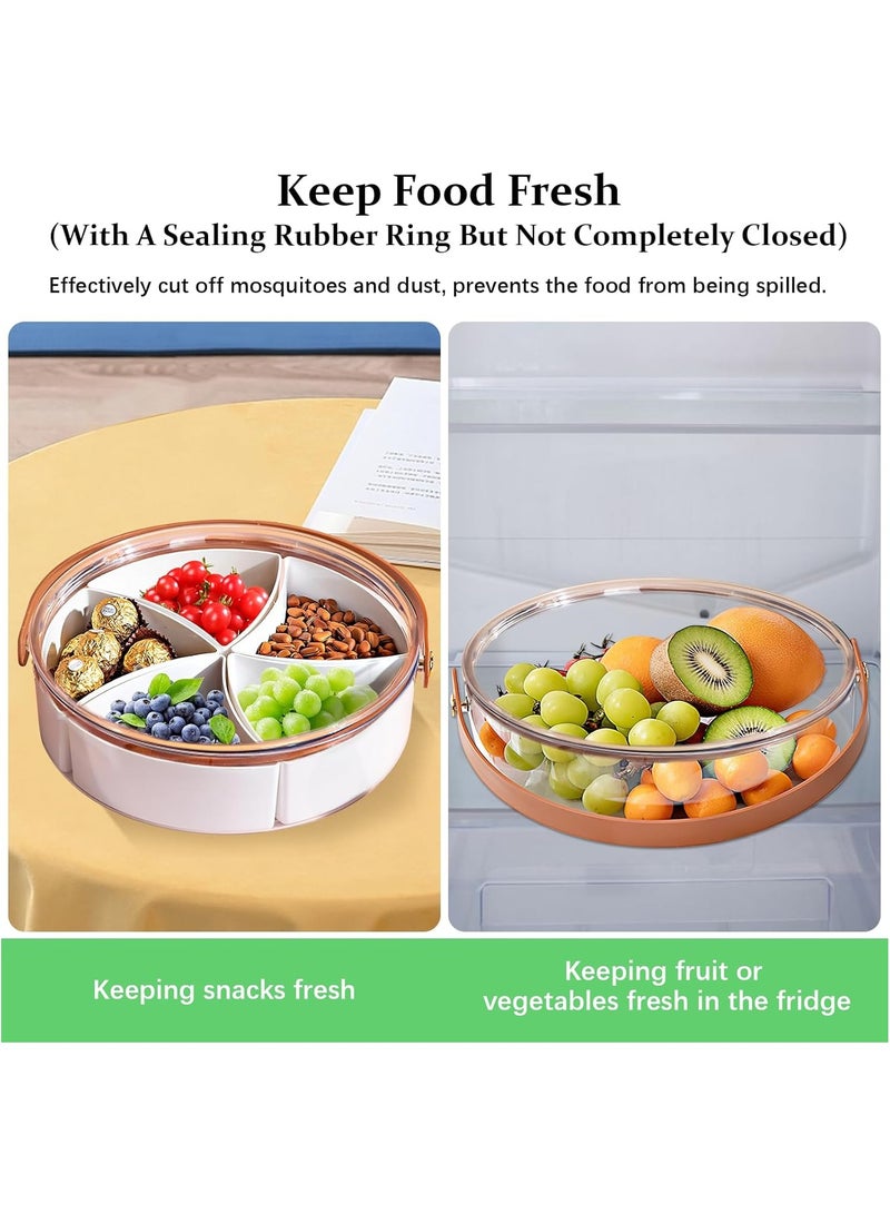 Divided Serving Tray with Lid, Veggie Fruit Snack Tray with Lid and Handle, Snackle Box Charcuterie Container, 5 Compartment Storage Trays Clear Organizer for Candy, Appetizer, Nuts, Parties, Picnic  - Image 3