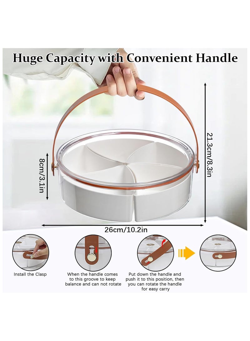 Divided Serving Tray with Lid, Veggie Fruit Snack Tray with Lid and Handle, Snackle Box Charcuterie Container, 5 Compartment Storage Trays Clear Organizer for Candy, Appetizer, Nuts, Parties, Picnic  - Image 4