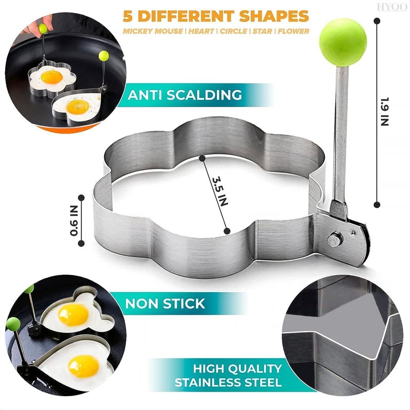 FUIN Eggs Rings, Nonstick Egg Rings, Crumpet Ring Mold Shaper for English Muffins Pancake Cooking Griddle, Portable Grill Accessories for Camping Indoor Breakfast Sandwich Burger, 5PCS - Image 2