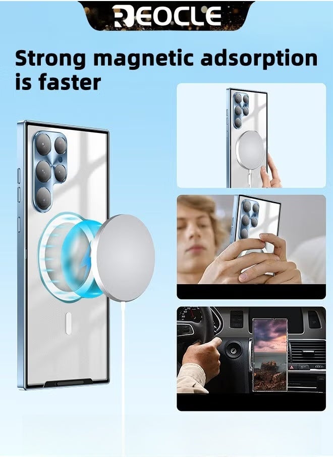 REOCLE Samsung S23Ultra Mobile Phone Case Drop-Resistant Metal Shell Frosted Semi-Transparent Mobile Phone Case Full Protection Plating Anti-Scratch Slim Thin Case Cover with Magnetic Suction Function and Camera Lens Protector - Image 3