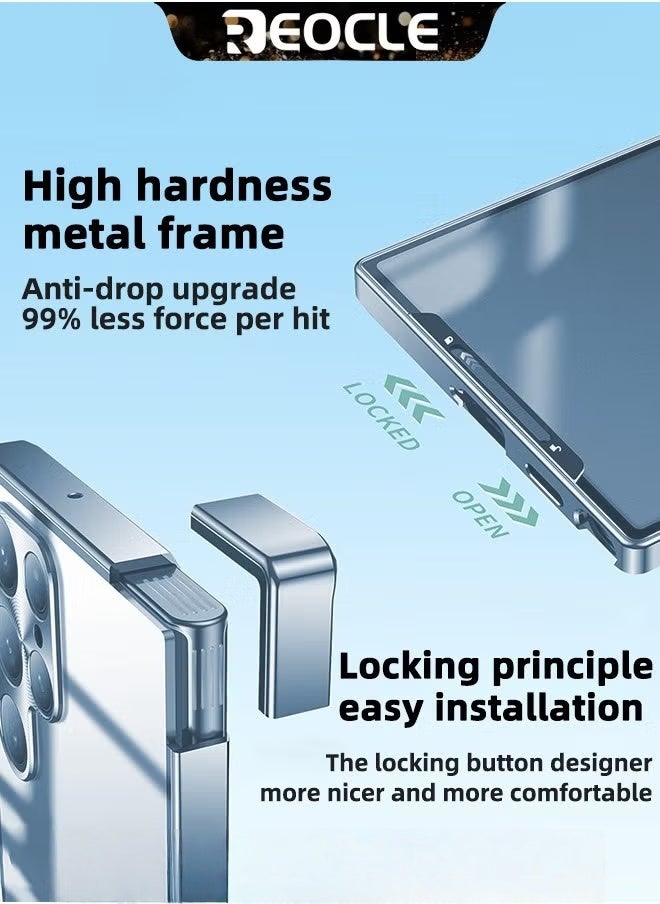 REOCLE Samsung S23Ultra Mobile Phone Case Drop-Resistant Metal Shell Frosted Semi-Transparent Mobile Phone Case Full Protection Plating Anti-Scratch Slim Thin Case Cover with Magnetic Suction Function and Camera Lens Protector - Image 4